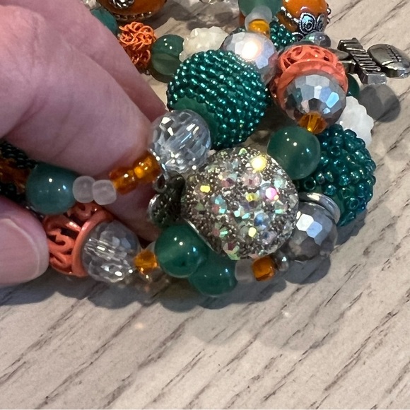 Miami Dolphins football inspired beaded charm bracelets handmade - Picture 5 of 5